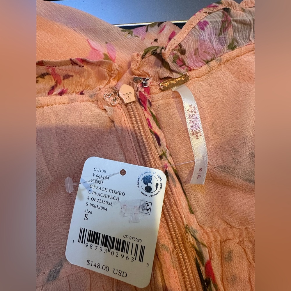 227. FREE PEOPLE Marney Mini Dress babydoll in Peach combo NWT $148 - Picture 8 of 10